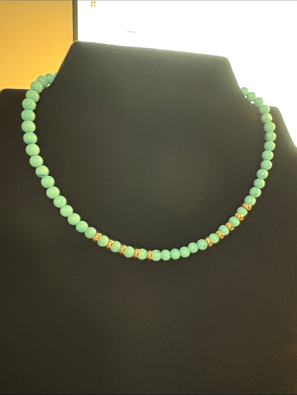 Turquoise Beaded Necklace with Gold Accents